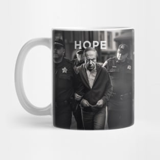 Netanyahu: Hope that an Evil Man Goes to Prison for his War Crimes on a Dark Background Mug